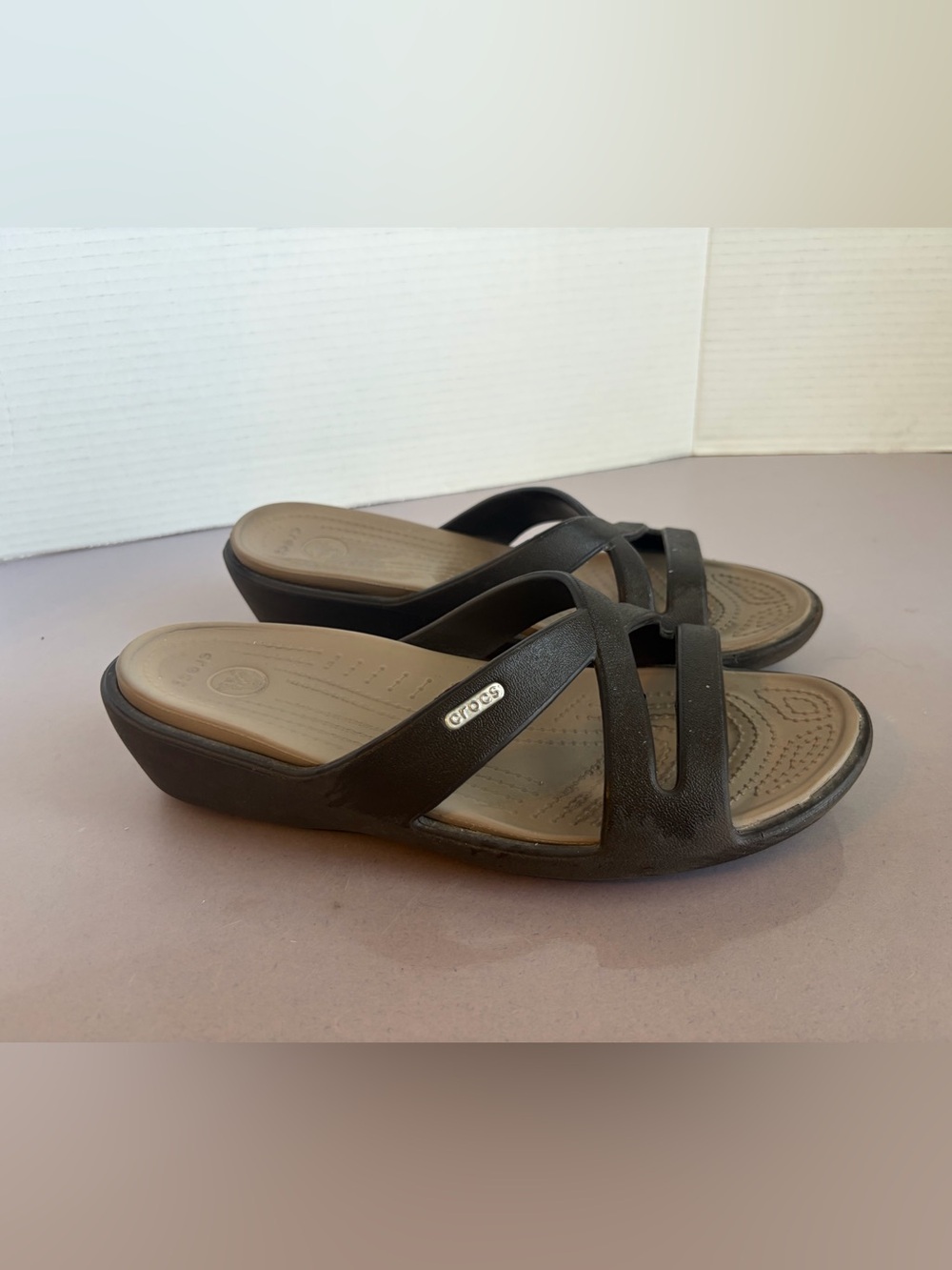 CROCS Women's Brown Slip-On Wedge Sandals